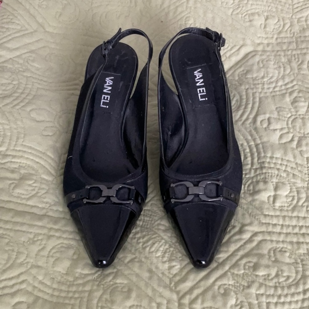 Vaneli Black Patent Slingback Heels